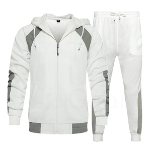 Survêtement blanc de style sport pour hommes femmes hiver demi fermeture éclair sweats à capuche joggers ensemble nouveau style de survêtement pour équipes - Product Image 1