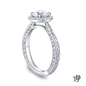 Anillo de compromiso de oro de 10K con diamante cultivado en laboratorio, diseño de halo en espiral antiguo y detalles vintage. Fabricante mayorista y minorista OEM. - Product Image 2