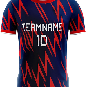 เสื้อฟุตบอลผู้ชายทรงปกติสำหรับผู้ใหญ่ พิมพ์ลายชื่อทีมแบบซับลิเมชั่น ระบายเหงื่อได้ดี สีน้ำเงินลายเรขาคณิต คอกลม แขนสั้น - Product Image 5