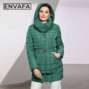 Abrigo de invierno para mujer con capucha y cinturón, impermeable, largo, tipo parka, cálido, acolchado, con relleno, diseño a cuadros, chaqueta de plumón gruesa para nieve. - Product Image 5
