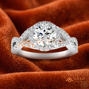 925 Sterling Silver Round Cut Halo Engagement <b>Ring</b> Women Twisted <b>Split</b> Shank Pave Band American Diamond CZ Wedding <b>Ring</b> - Product Image 1