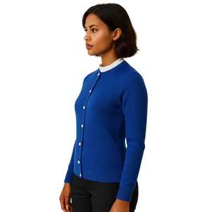 Cárdigan de punto azul real Zeta Phi Beta con cuello con volantes blancos y letras griegas bordadas, suéter de la hermandad universitaria. - Product Image 5