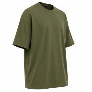 Camiseta de algodón de manga corta con cuello redondo y estampado frontal para hombre, color verde oliva, estilo casual, antiarrugas, MOQ bajo - Product Image 3