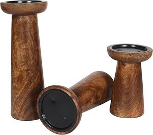 Ensemble de porte-bougies en bois rustique fait main, porte-bougies pilier, décoration vintage pour la maison, centre de table de Noël - Product Image 3