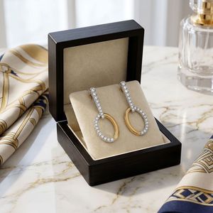 Pendientes de Aro Ovalados de Dos Tonos con Diamantes Cultivados en Laboratorio en Oro Amarillo - Product Image 4