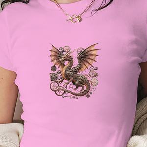 T-shirt court en tricot imprimé Steampunk Dragon Gears Y2K pour femme, coupe ajustée - Product Image 3