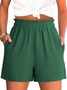 Shorts pour femmes en molleton bouclette, taille haute, écologiques, séchage rapide, respirants, motif floral, élasthanne/polyester, taille élastique, pour la détente - Product Image 1