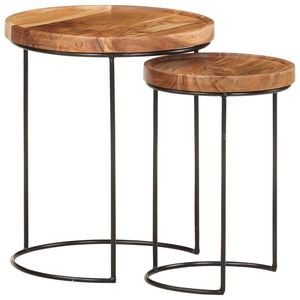 Mesa de centro pequeña y mediana de madera maciza de acacia en color marrón y negro - Product Image 1