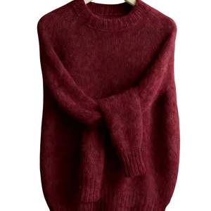Suéter de Punto Grueso de Lana/Acrílico Color Borgoña, de Secado Rápido y Antipilling, Cuello Redondo, Manga Larga, para Mujer, Ropa Casual de Invierno - Product Image 1