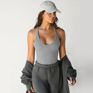 Camiseta sin mangas para mujer con logo personalizado, al por mayor, informal, suave, acanalada, básica, de punto, deportiva, con orificios, para entrenamiento - Product Image 5