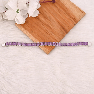 Bracelet tennis en améthyste violette de créateur, fait main, en argent sterling 925, bijoux de luxe unisexe, cadeau de mariage - Product Image 3