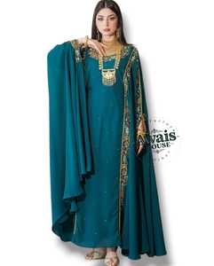 Awais House Women's Black Velvet Polyester Fiber Floor-Length Elegant Evening Dress V-neck Long Sleeve Beaded Embroidery Natural - Product Image 5