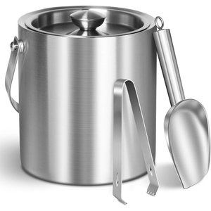 Matte Black Ice Bucket With Lid Scoop <b>T</b>-<b>Bar</b> <b>Handle</b> Double Wall Insulated Wine Cooler For Modern <b>Bar</b> Hotel Home - Product Image 2