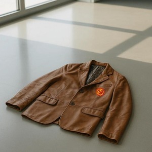 Men's Genuine Leather Blazer <b>Jacket</b> With Badge <b>Smart</b> Casual Autumn Wear Brown Color Turn-down Collar Single Button Design - Product Image 4