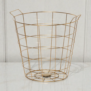 Modern Metal <b>Wire</b> <b>Storage</b> <b>Basket</b> With Handles Circle Shape Multi Purpose Neatening Organizer Gold Finish - Product Image 6