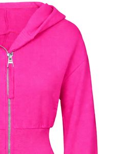 Sudadera con capucha corta rosa intenso para mujer, ajustada, de manga larga, de algodón y forro polar, estilo casual urbano, con logo personalizado, de fábrica ODM - Product Image 4