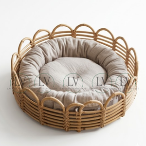 Wholesale New Design Natural Rattan Round Pet <b>Bed</b> Premium Pet <b>Bed</b> with Soft <b>Cushion</b> Handwicker from Vietnam - Product Image 2