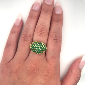 <b>Emerald</b> Ball Cocktail <b>Ring</b> 18K Gold Plated Lab Created Vintage Pave Setting Women's April Birthstone Daily Wear - Product Image 3
