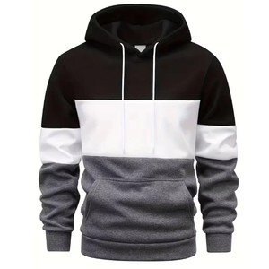 Pull-over unisexe en molleton 100 % coton, noir, blanc, gris, avec empiècements contrastants, épaules tombantes et poche kangourou, style streetwear, vente en gros - Product Image 1