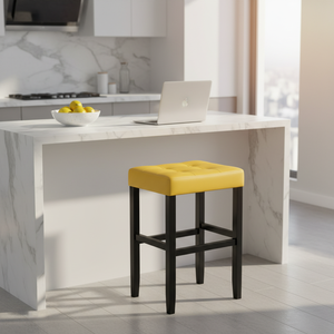 Tabouret de bar moderne en cuir PU sans dossier, tabouret de comptoir rembourré pour cuisine - Product Image 3