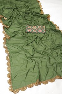 Sari de Georgette para Mujer Pure Star, con Bordado de Lentejuelas y Encaje Calado, de Secado Rápido y Elástico - Product Image 5