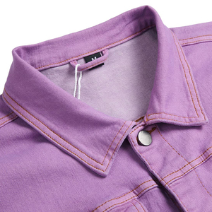 Men's Pink Denim Jacket <b>Stand</b> Collar Casual Cotton Slim Fit Spring Washed Single Breasted Regular Sleeve Solid Color - Product Image 6
