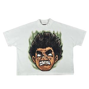 T-shirt thermique ample en coton épais 100 % imprimé en relief, coupe carrée, en molleton bouclette délavé à l'acide, grande taille - Product Image 5