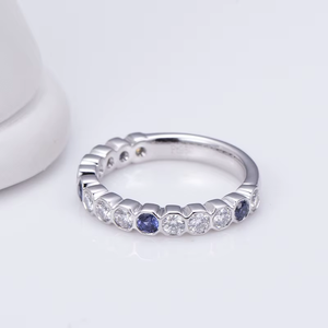 Women's White Gold Diamond <b>Ring</b> With Sapphire Side Stones Round Brilliant Cut Classic Engagement Jewelry IGI Certified - Product Image 6