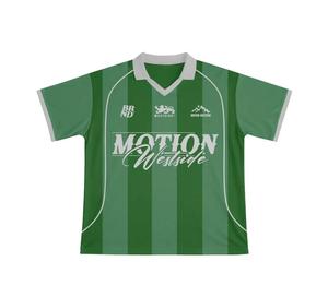 Maillot de football rayé vert pour homme, col en V, manches courtes, polyester respirant, vêtements de sport, maillot unisexe personnalisé - Product Image 1