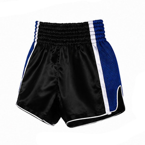Shorts de boxe Muay Thai pour hommes, rouge et bleu, taille haute, fermeture élastique, satin respirant, logo avant, sportif, 100% polyester, color block - Product Image 4
