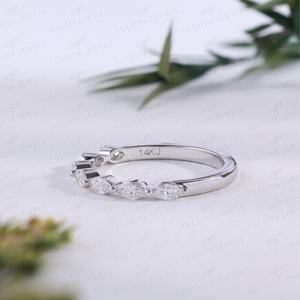 Marquise Cut Wedding Band Half Eternity Shared Prong <b>Ring</b> White Gold <b>Stacking</b> Matching <b>Ring</b> Fine Jewelry - Product Image 2