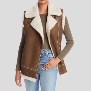 Chaleco Elegante de Piel de Oveja Marrón Vintage para Mujer, de Cuero Genuino - Product Image 1