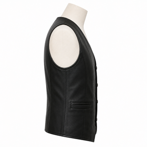 Chaleco de Cuero Estilo Western para Hombre, OEM y ODM, con Múltiples Bolsillos, Botones Frontales, Sin Mangas, Personalizable, al por Mayor, para Trabajo y Uso Casual - Product Image 4