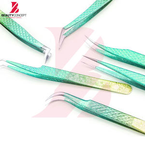 Ensemble de 6 pinces à cils texturées vert dégradé de qualité supérieure, antidérapantes, en acier inoxydable, pour extensions de cils volumineuses, outils pour cils - Product Image 3