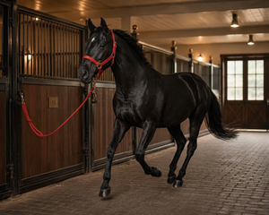 Harnais de cheval de style australien en nylon rouge avec boucles et anneaux dorés, ajustement réglable pour utilisation en écurie - Product Image 5