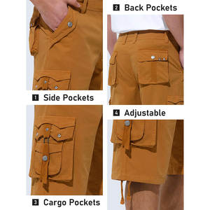 Pantalones Cortos Cargo para Hombre en Color Amarillo Marrón, Bolsillos Grandes, Largo hasta la Rodilla, Cierre con Botones, Color Personalizable, Servicio OEM - Product Image 6