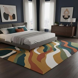 Modern Multicolor Geometric Area Rug Abstract Hand Tufted Rug Styling Home Rug Cozy Rug Wool Rug Livingroom Bedroom Home Decor - Product Image 1