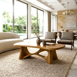 Luxali Eco-Friendly Solid Wood Modern Coffee <b>Table</b> with Sculptural Design for Living Room Home Decor - Product Image 3