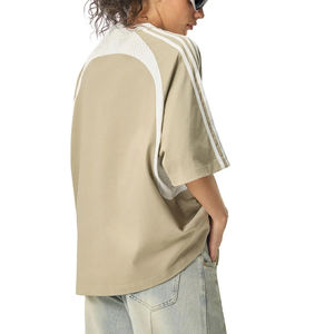 T-shirt ample en coton à manches courtes pour femme, style vintage, rayé, avec empiècements contrastants en maille, idéal pour le sport, la gym, le club ou le jogging - Product Image 4