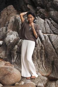 Haut en coton papillon pour femme, couleur Sola Rust, en gaze de coton ultra douce, grande taille, style bohème, chemisier d'été décontracté à coupe ample - Product Image 3