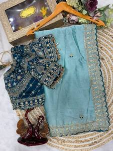 Sari de seda Rangoli suave para mujer con bordado de lentejuelas y blusa Banglori pesada |   Sari Étnico Elástico Hasta el Tobillo para Fiesta - Product Image 6