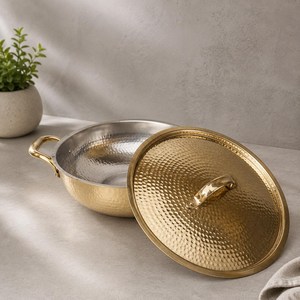 Pure Brass Kadahi With Dual Handles Hammered Finish Vintage Style Cookware <b>Pot</b> With Lid For Stovetop <b>Cooking</b> Kadahi - Product Image 5
