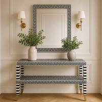 Table console haut de gamme en os incrusté avec motif floral, meuble artisanal de luxe pour maisons élégantes