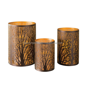 Bougeoirs votifs en métal et fer Lanterne en forme d'arbre gravé Décoration de la maison avec verre par Home Decor - Product Image 3