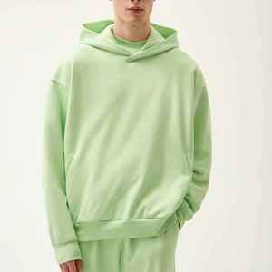 Sudadera con Capucha Extra Grande Unisex de Color Verde Claro, Manga Larga, Color Sólido, Estilo Casual de Punto, Estilo Otoñal - Product Image 2