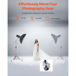 Supporto per Luci Regolabile in Acciaio Inossidabile con Ruote Robuste per Fotografia, Altezza Massima 10,5 Piedi/320 Cm - Product Image 4