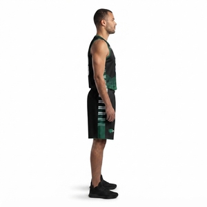 Ensemble d'uniformes de basketball personnalisés en mesh sublimé pour hommes adultes – Maillot sans manches col en V et short respirant pour équipe Hawks - Product Image 3