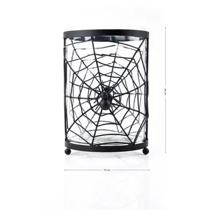 Porte-bougie cylindrique en verre avec motif toile d'araignée, diamètre 17 cm, hauteur 24 cm, décoration de table pour la maison - Product Image 1