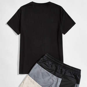 Ensemble tendance de shorts décontractés pour hommes en coton respirant, ensemble 2 pièces, t-shirt à manches courtes et shorts, ensemble été uni pour hommes - Product Image 2