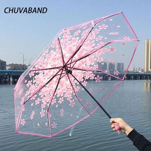 Parapluie manuel pliant en trois sections YU XIN 21 pouces 8K, tube en fer transparent, motif floral, poignée en plastique, baleines en alliage, pour le soleil - Product Image 1